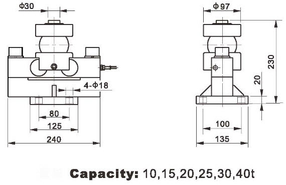 KDS-D KDB-D 30tf main dimensions and mounting accessories drawing